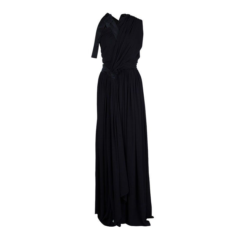 Pre Owned Prada Black Silk Ruched Halter Gown M