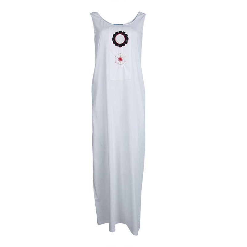 Pre Owned Prada White Jersey Floral Applique Detail Sleeveless Maxi Dress S