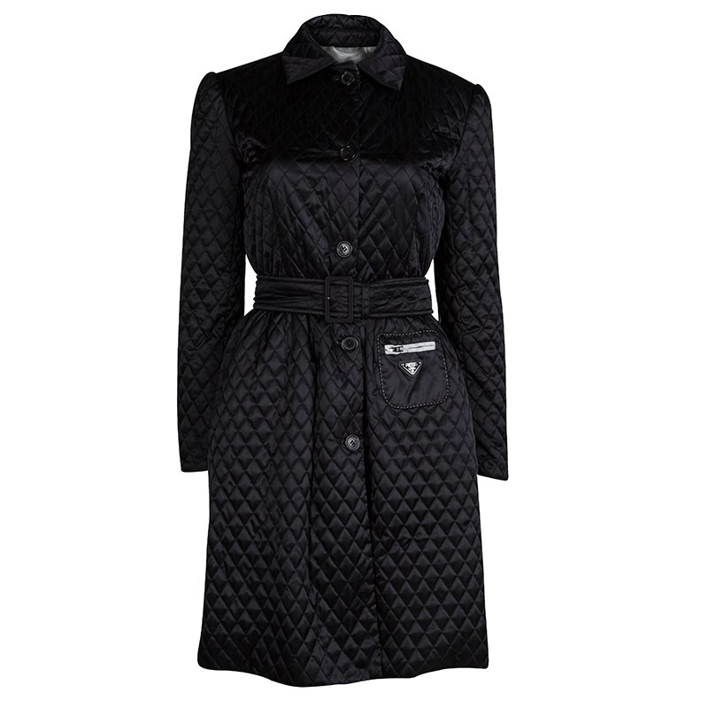 Prada Black Quilted Nylon Belted Trench Coat S Prada | TLC