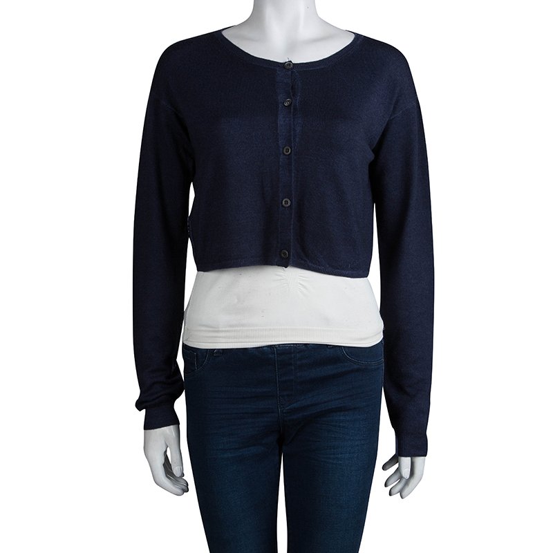 dark blue cropped cardigan