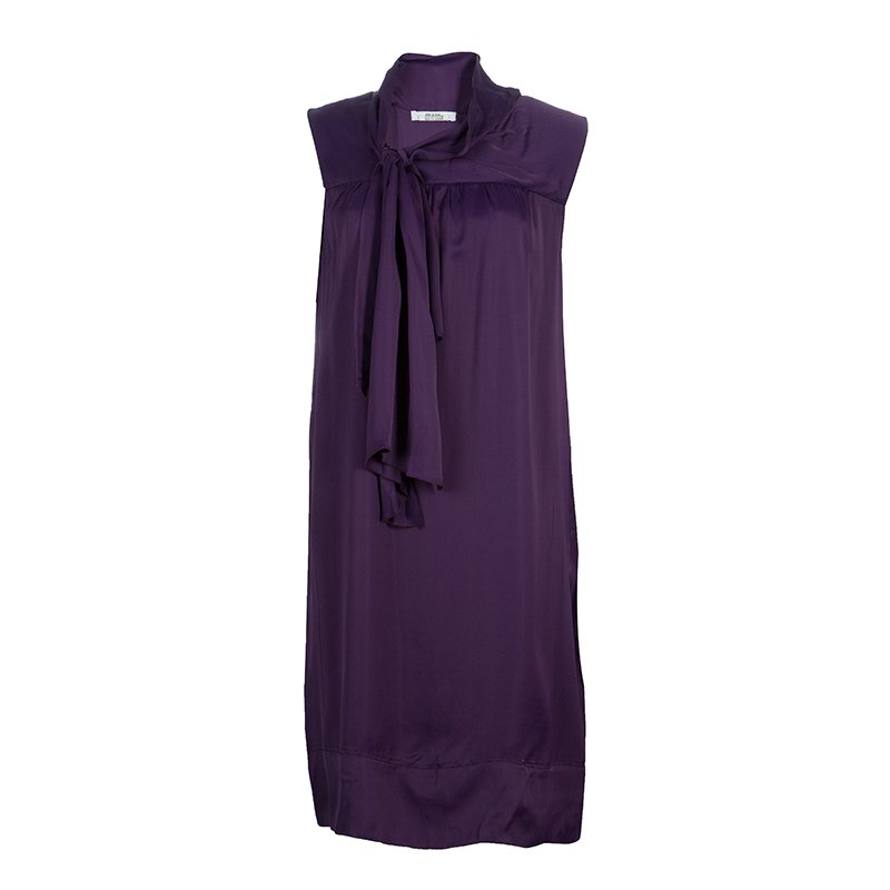 Prada Purple Ruffle Tie Detail Sleeveless Dress L