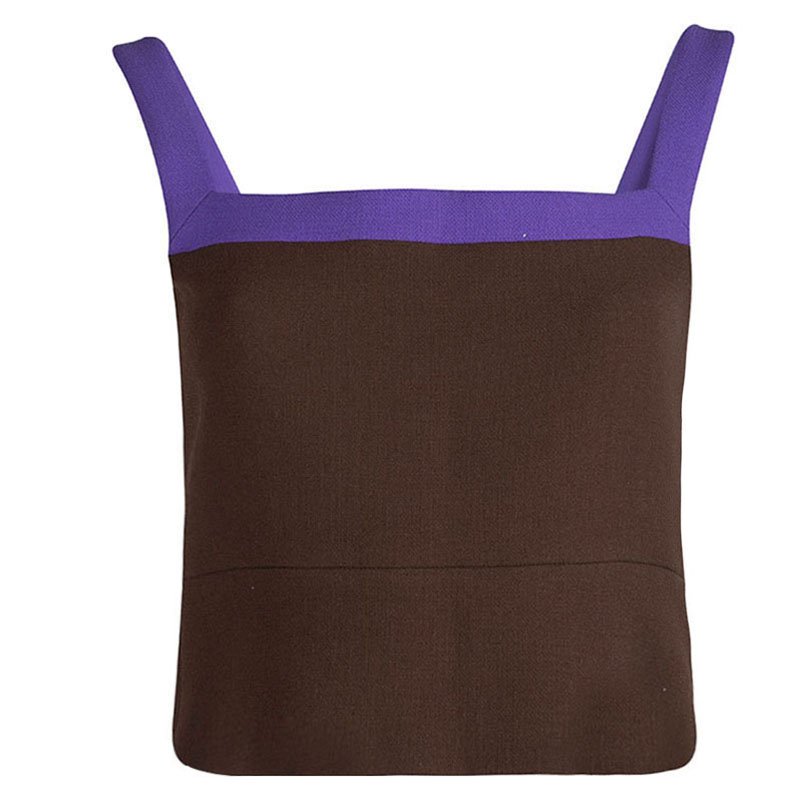 Pre Owned Prada Brown Textured Wool Contrast Strap Detail Cropped Top M