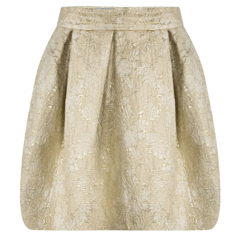 Pre Owned Prada Beige Floral Jacquard Pleated Mini Skirt M