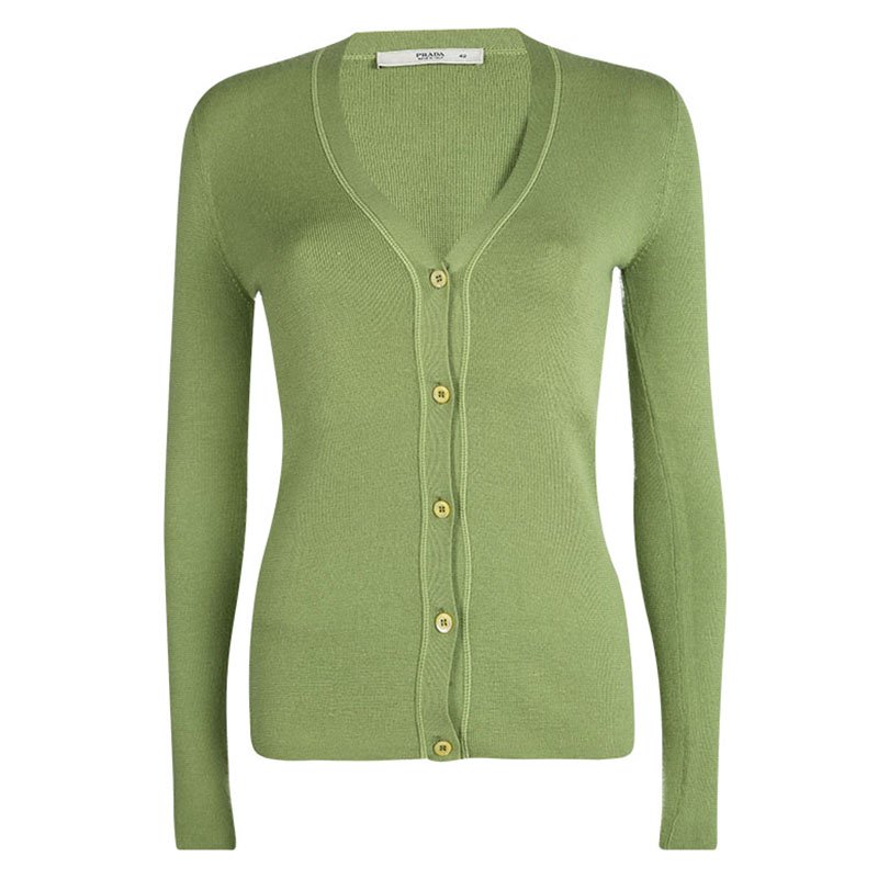 Prada Green Button Front Long Sleeve Cardigan M