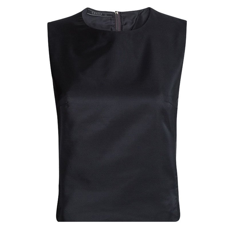 Prada Black Silk Sleeveless Cropped Top M
