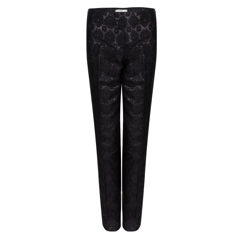 Pre Owned Prada Black Floral Lurex Jacquard Knit Trousres S