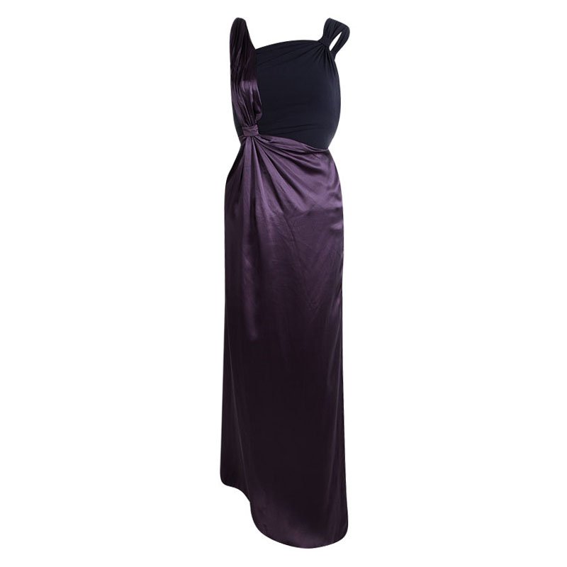 Pre Owned Prada Purple Silk Twist Strap Detail Draped A-Line Gown S