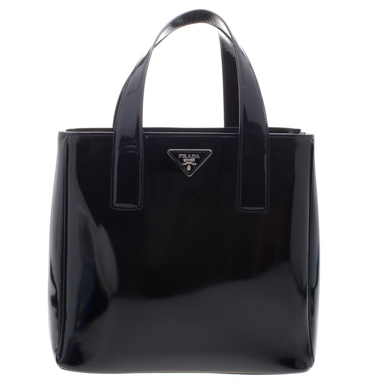 Pre Owned Prada Black Patent Leather Shopper Tote