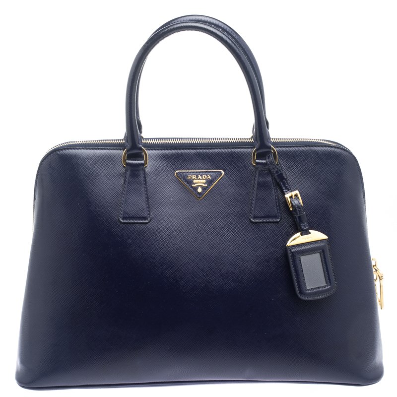 Pre Owned Prada Navy Blue Saffiano Metal Leather Promenade Tote