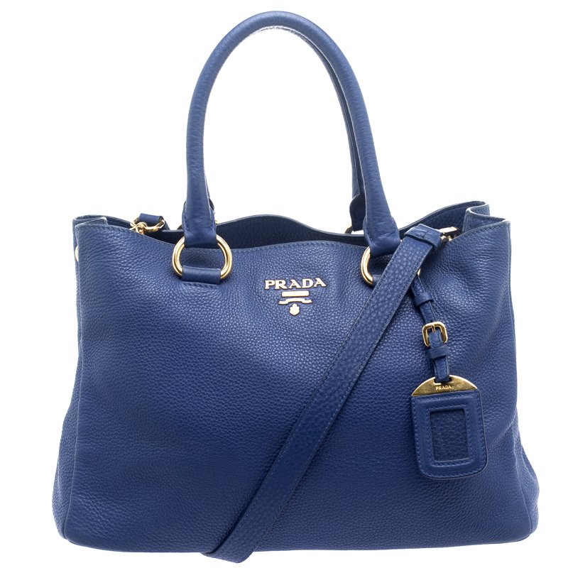 Pre Owned Prada Blue Vitello Diano Leather Shopper Tote