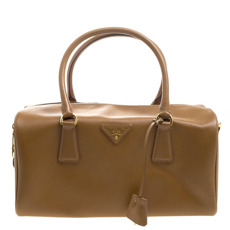 Pre Owned Prada Brown Saffiano O Leather Bowler Bag