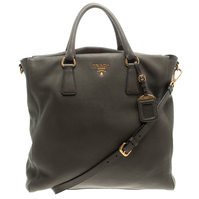 Pre Owned Prada Dark Grey Vitello Diano Leather Shopper Tote