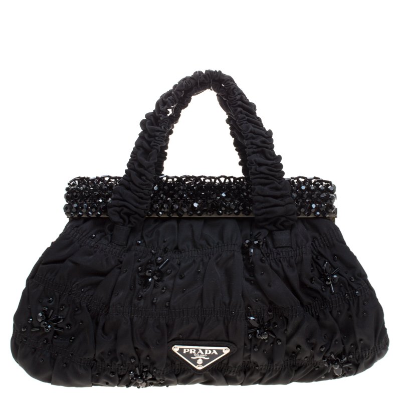 Pre Owned Prada Black Nylon Gaufre Bright Evening Bag