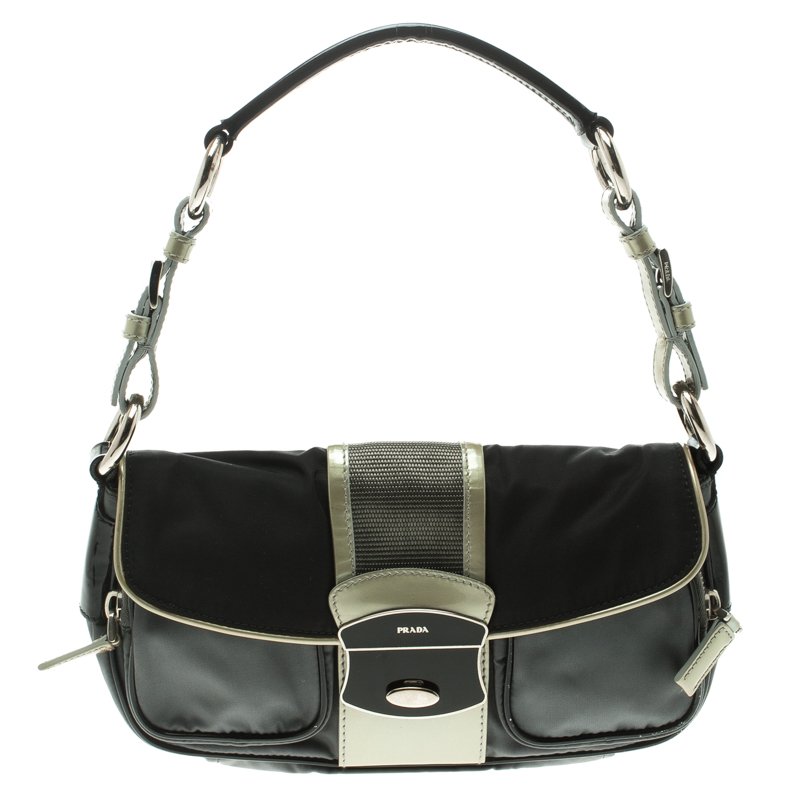 Pre Owned Prada Grey/Black Nylon Shoulder Bag