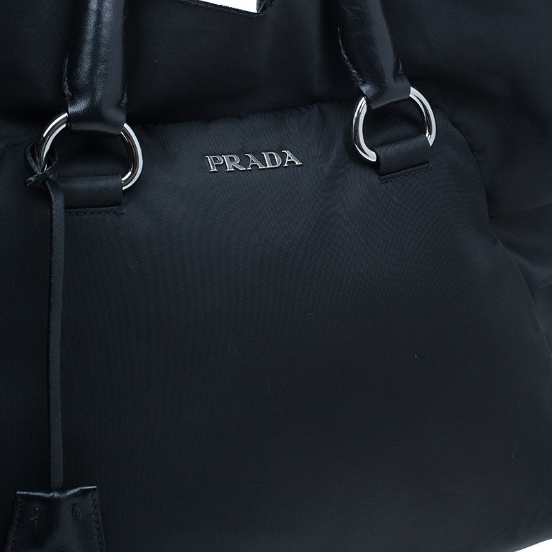 Prada Black Tessuto Ruffle Trim Bowler Bag Prada