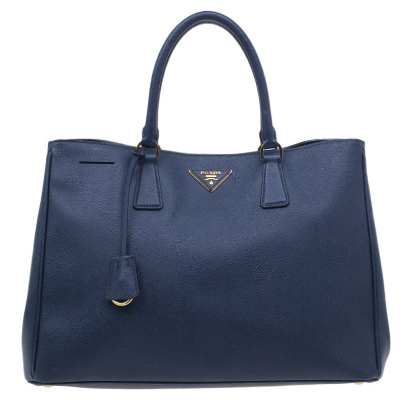 Pre Owned Prada Navy Blue Saffiano Lux Leather Large Tote Bag 