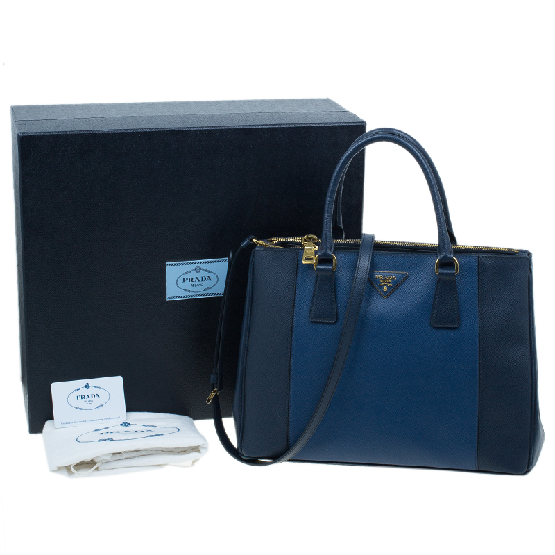 Prada Blue Bi-Color Saffiano Tote Large QNBIAV3RB7007