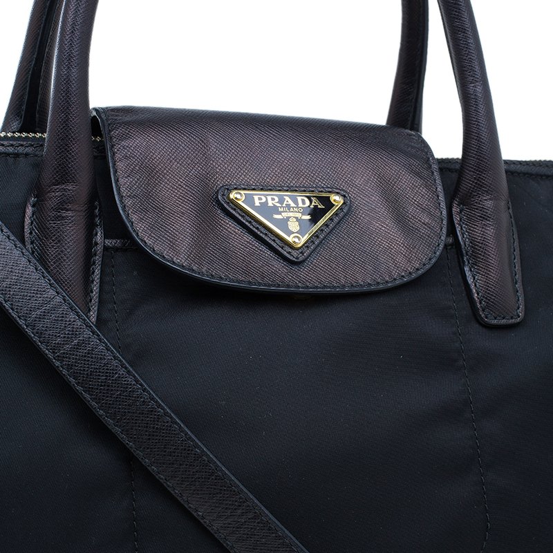Prada Tessuto Nylon Black Saffiano Medium Handbag Satchel – Queen