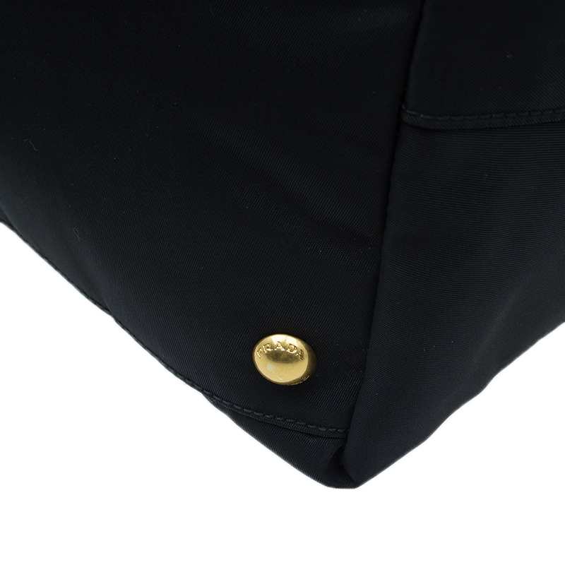 Prada Women's Black Tessuto Nylon/Saffiano Leather Shopping Tote Bag 1BA106  : Clothing, Shoes & Jewelry 