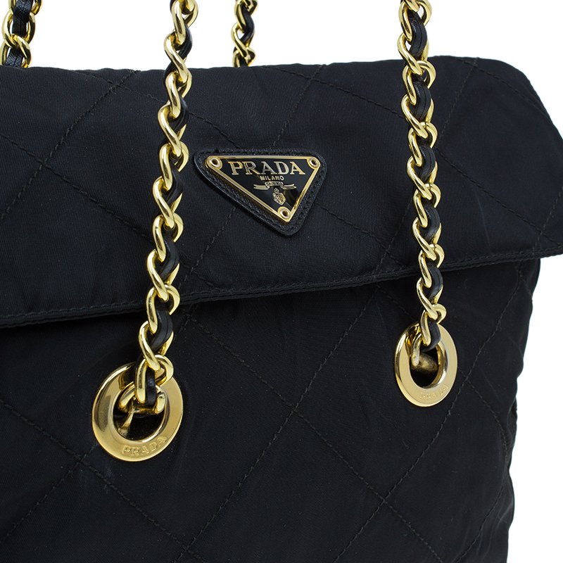 prada black bag with gold chain