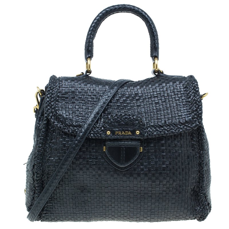 Prada Black Woven Goatskin Leather Madras Bag Prada | The Luxury Closet