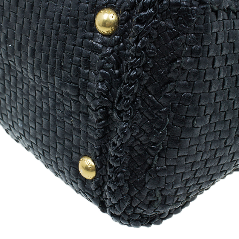 Prada Black Woven Madras Goatskin Leather Clutch Bag - Yoogi's Closet