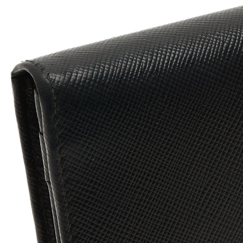 Prada Black Saffiano Triangle Logo Continental Flap Wallet