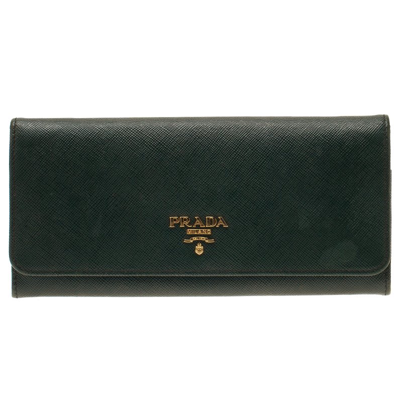 مملوكة مسبقًا Prada Green Saffiano Leather Continental Flap Wallet