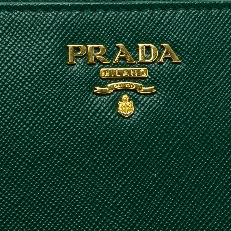 Prada Dark Green Saffiano Leather Logo Zip Around Wallet Prada | TLC