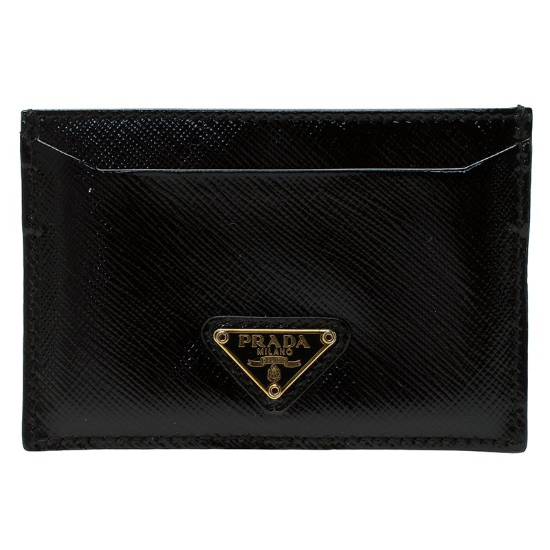 Pre Owned Prada Black Saffiano Patent Leather Card Holder