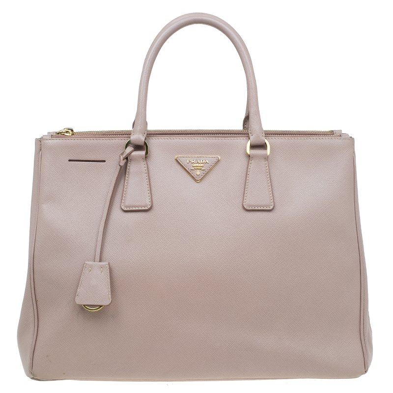 Pre Owned Prada Blush Pink Saffiano Lux Leather Large Double Zip Tote