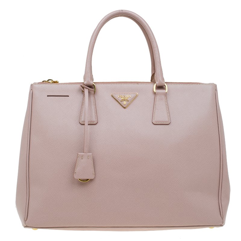 Prada Blush Pink Saffiano Lux Leather Large Double Zip Tote