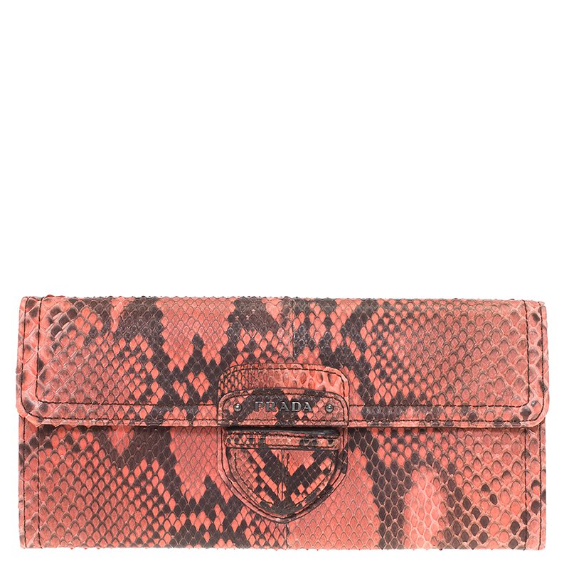 Pre Owned Prada Pink Python Continental Wallet