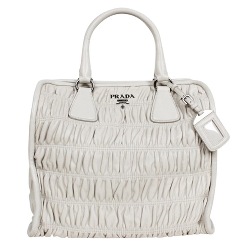 Pre Owned Prada White Ghiaccio Nappa Gaufre Bag