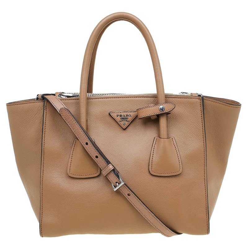Pre Owned Prada Brown Leather Twin Pocket Double Handle Tote