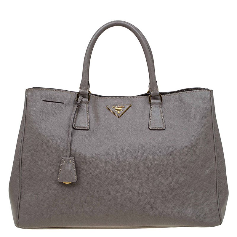 Pre Owned Prada Grey Saffiano Lux Leather Large Tote