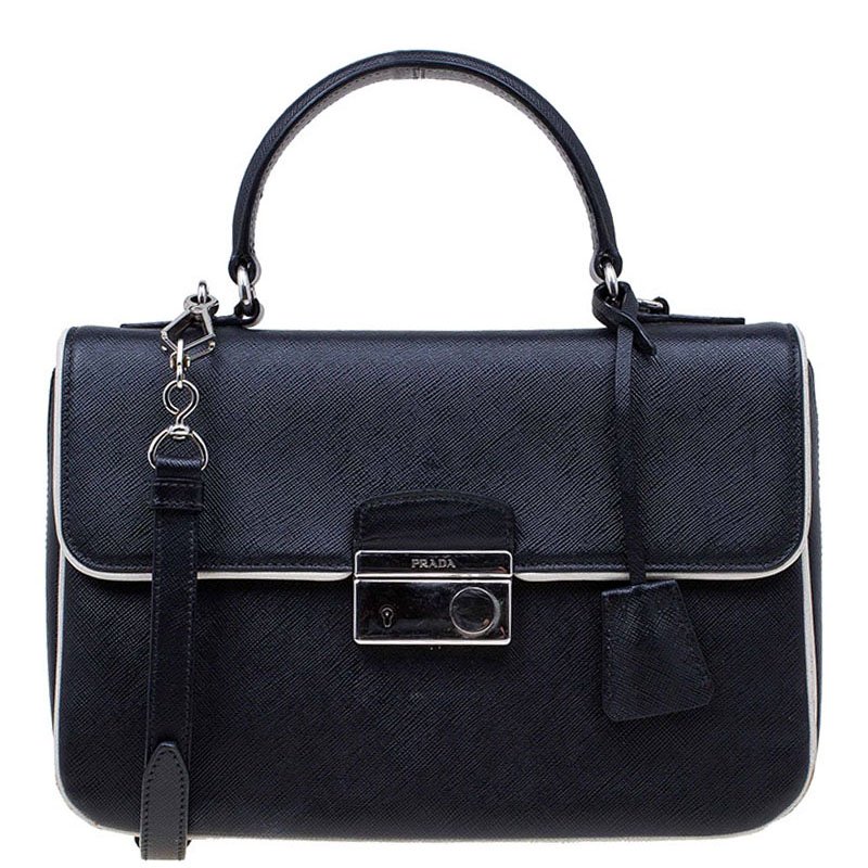 Prada Black Saffiano Lux Leather Small Sound Flap Bag
