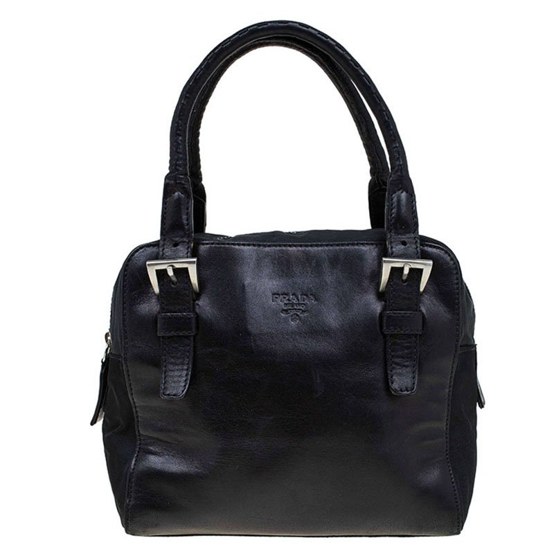 Pre Owned Prada Black Leather and Nylon Vintage Satchel