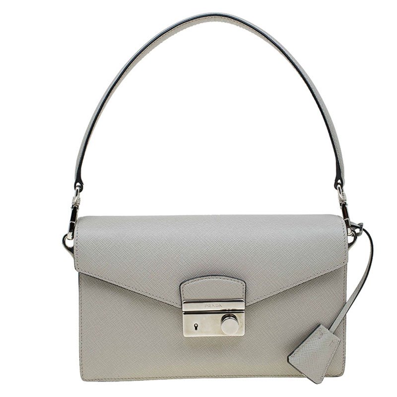 Prada Grey Saffiano Lux Leather Mini Sound Flap Bag Prada | The Luxury ...