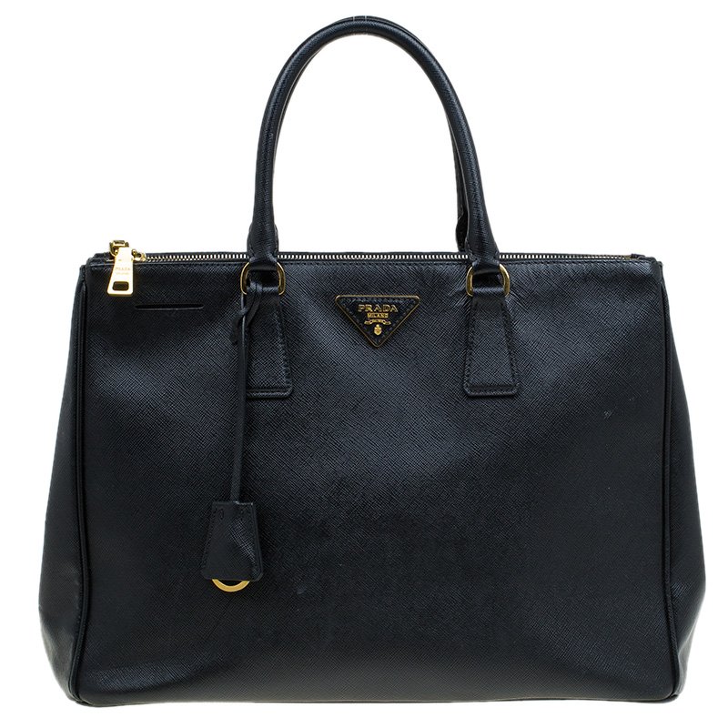 Pre Owned Prada Black Saffiano Lux Leather Large Double-zip Tote