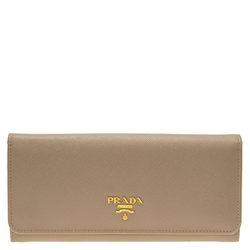 Pre Owned Prada Beige Saffiano Leather Continental Wallet