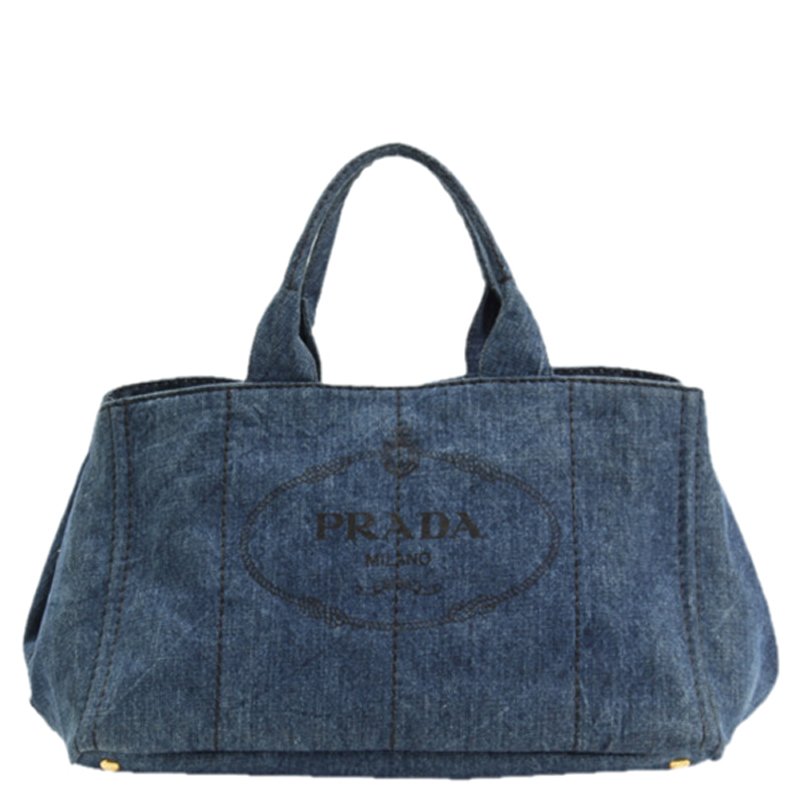 Pre Owned Prada Blue Denim Large Gardener's Tote