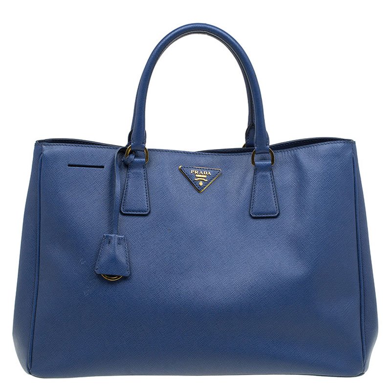 Pre Owned Prada Blue Saffiano Lux Leather Large Tote