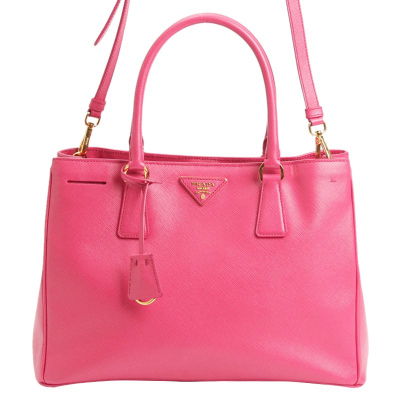 Pre Owned Prada Fuschia Saffiano Lux Leather Small Tote