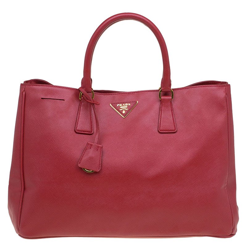 Pre Owned Prada Red Saffiano Lux Leather Large Tote