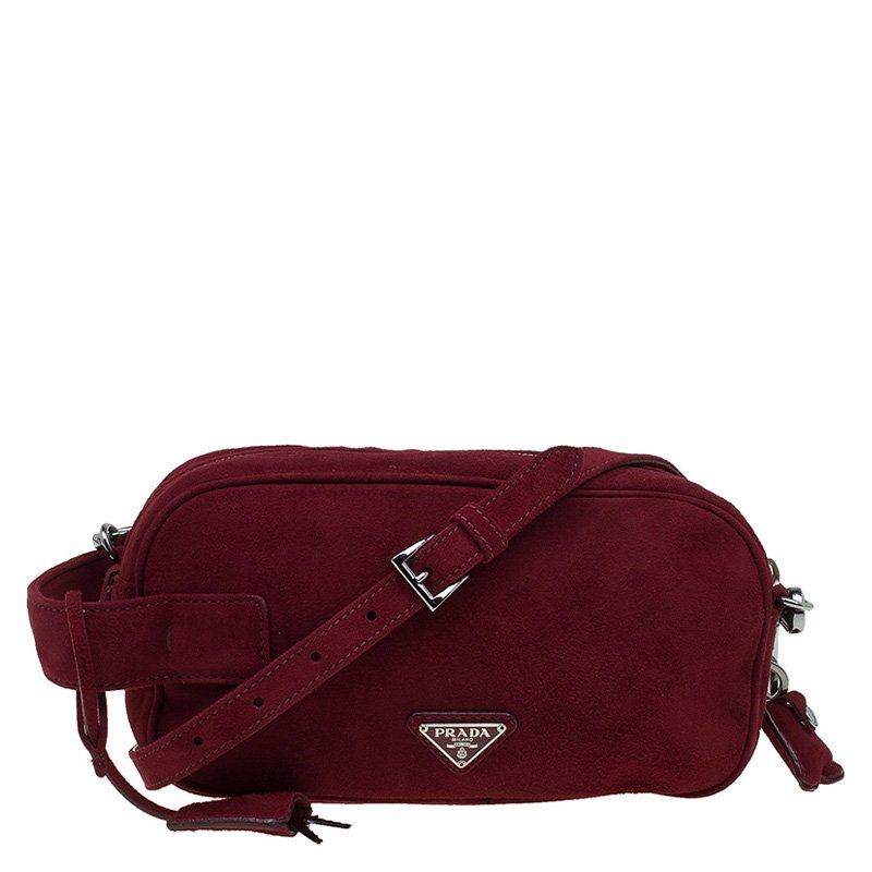 Pre Owned Prada Burgundy Suede Crossbody Bag