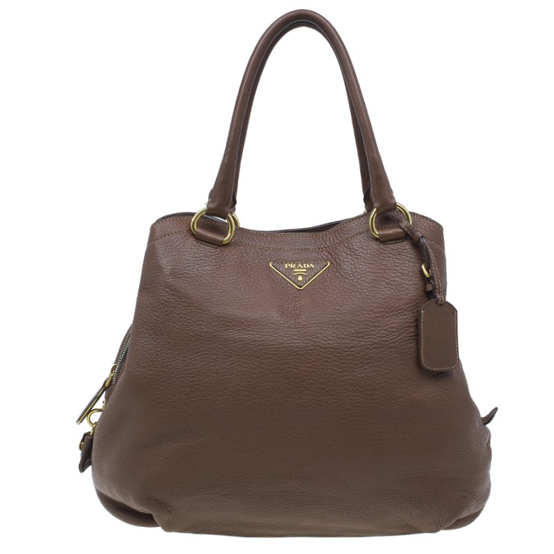 مملوكة مسبقًا Prada Cocoa Brown Vitello Daino Double Zipped Satchel