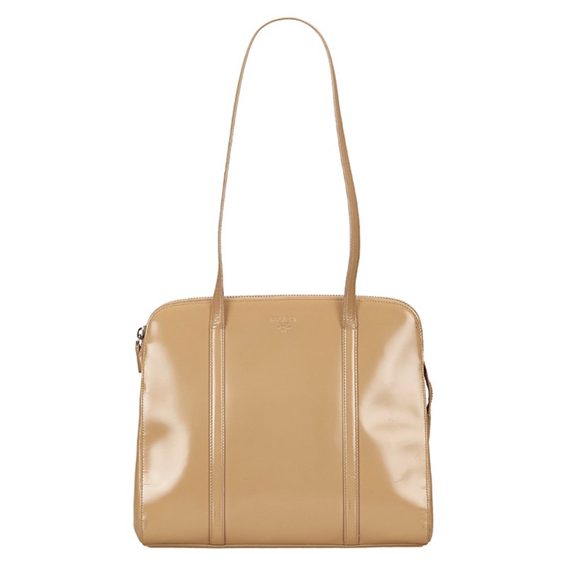 Pre Owned Prada Beige Shiny Leather Shopping Tote