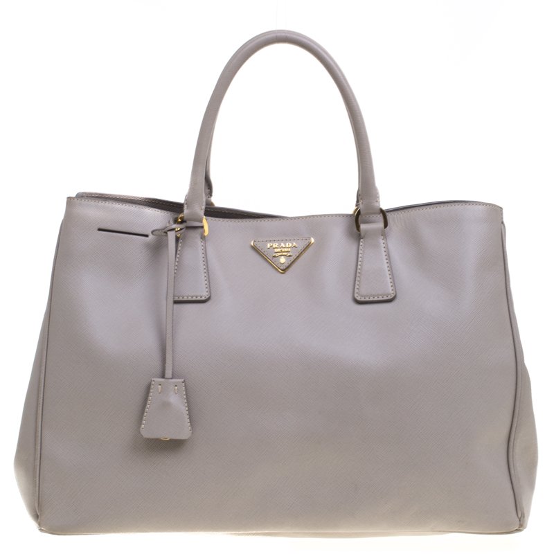 Pre Owned Prada Grey Saffiano Lux Leather Large Tote