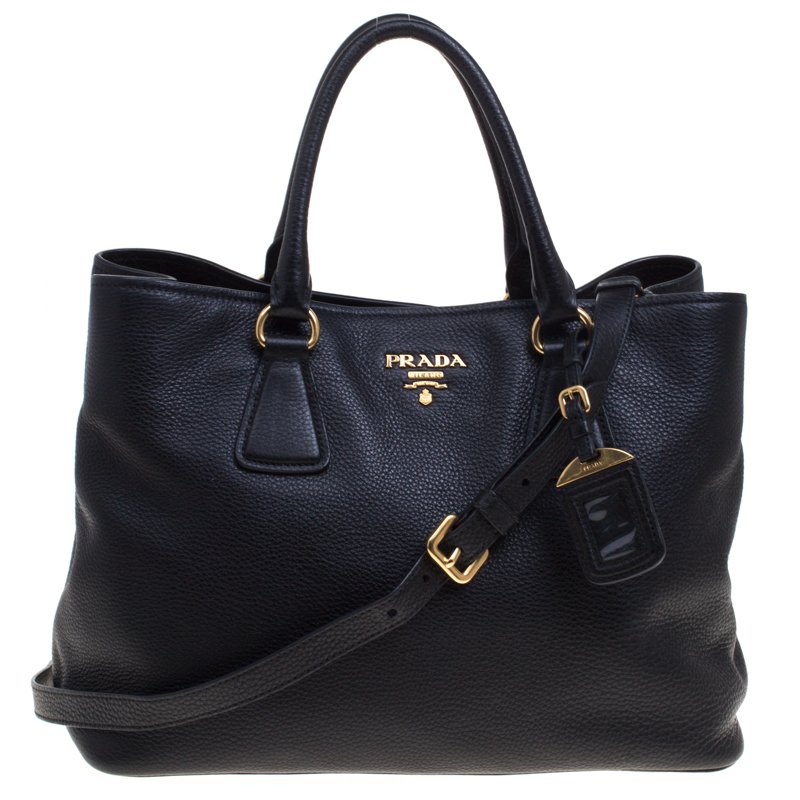 Pre Owned Prada Black Vitello Daino Leather Shopper Tote